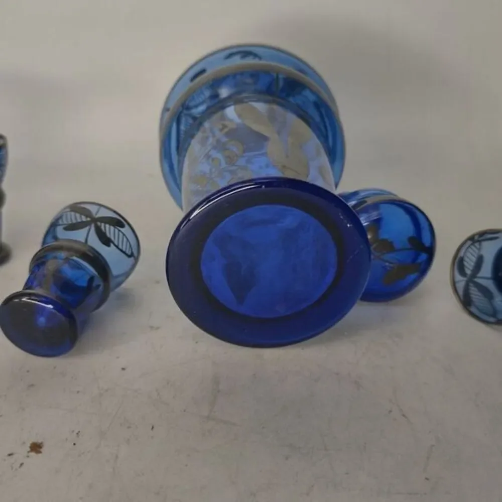 Cobalt blue decanter with silver‎ overlay